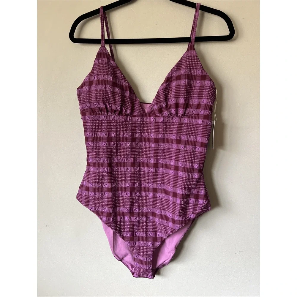 Andie Swim The Lanikai One Piece Swimsuit Purple Plaid size LT NWT